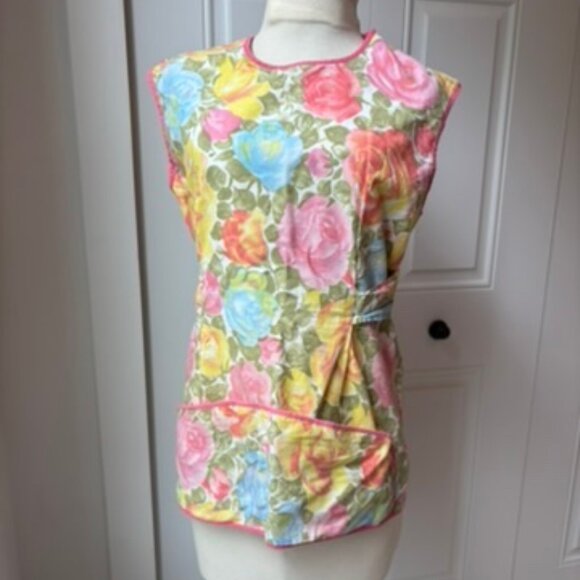 Vintage 70s handmade floral cobblers smock full apron - Picture 2 of 13